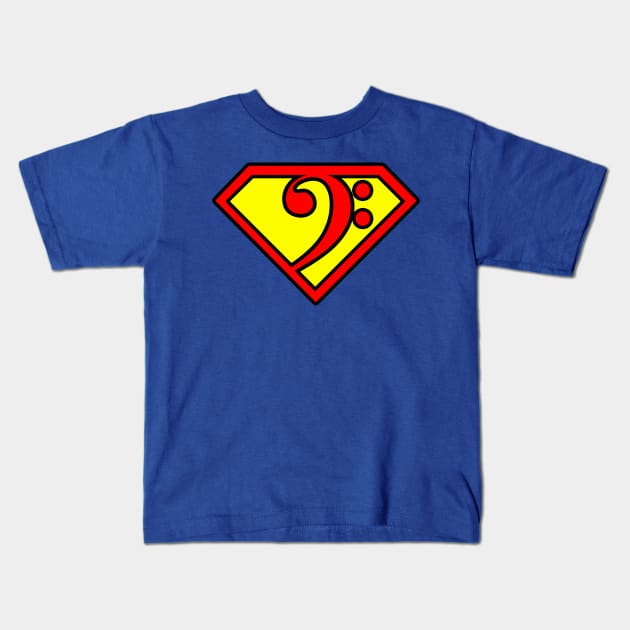 Superbassist - The Super Bass Clef Bassist Design Kids T-Shirt by Quentin1984